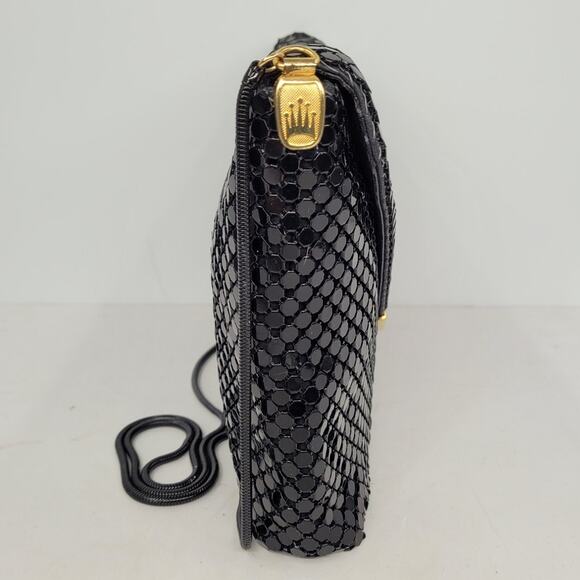 La Regale Vintage Black Metal Mesh Snap Flap Snake Chain Strap Crossbody Bag - Picture 7 of 16